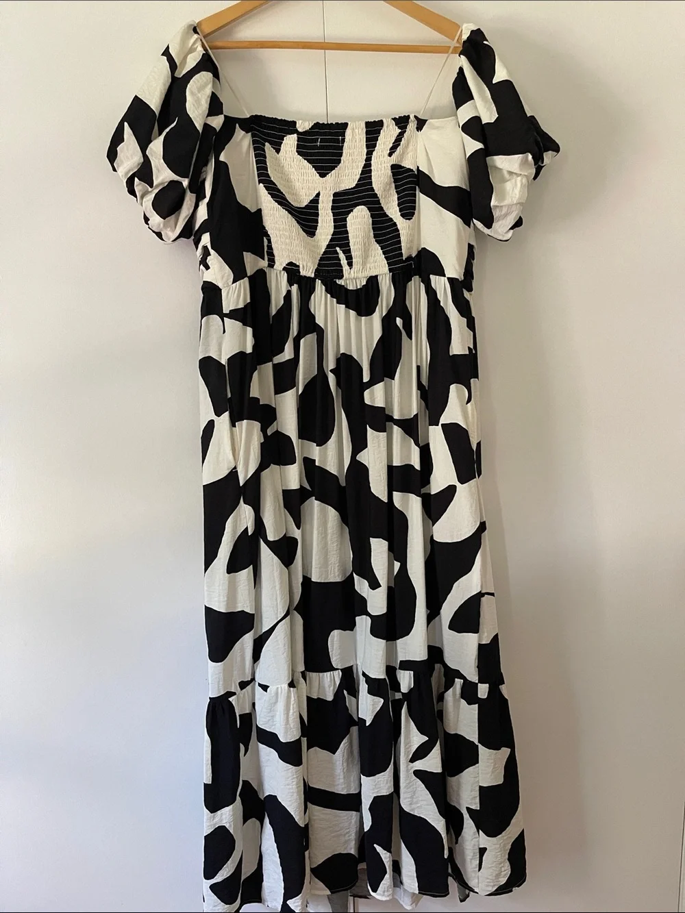Abercrombie & Fitch, Emerson Black and White Ruched Off-Shoulder Maxi Dress